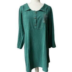 Earth Creations Hemp Organic Cotton Mini Dress Three Quarter Sleeve Medium Green